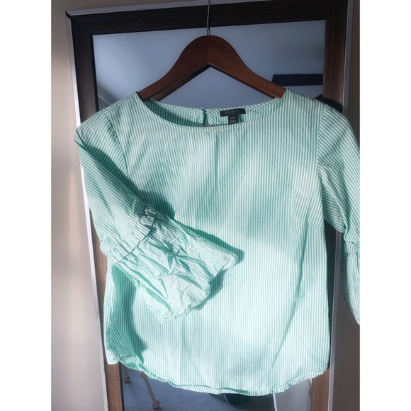 Petite XXS Ann Taylor Green Striped Blouse - Picture 1 of 4